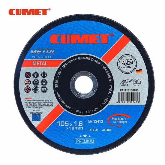 Rueda de corte plana para metal (115X1.2X22.2) Abrasivo con certificados MPa